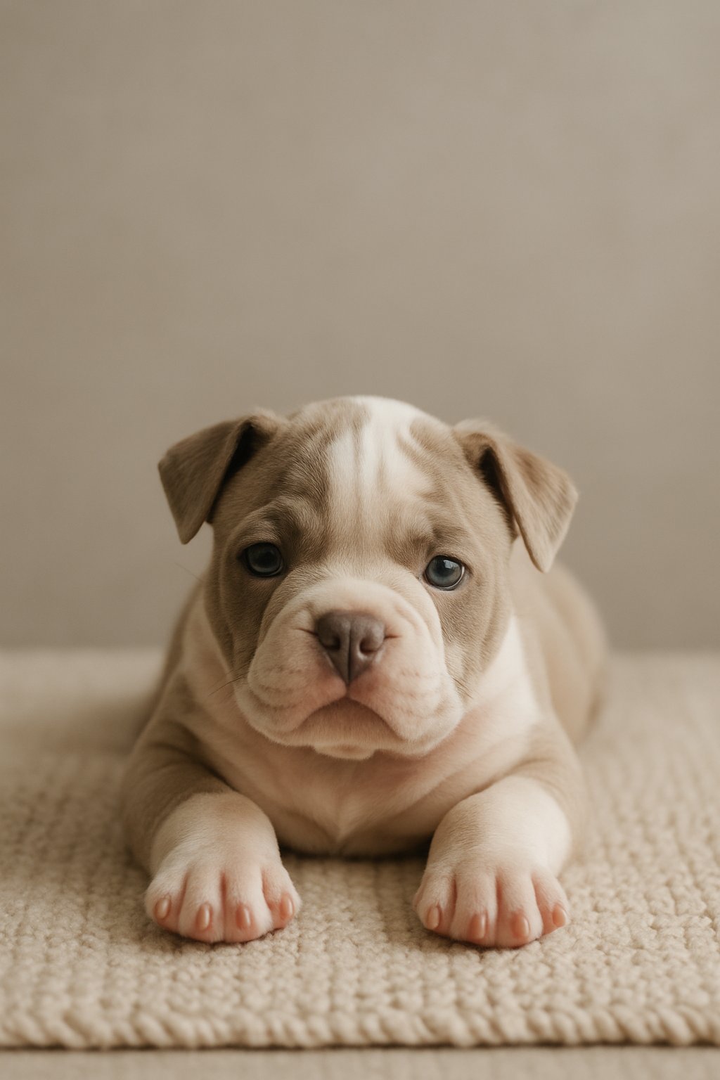 Baby American Bully en fondo neutro — colección Perros Linconly